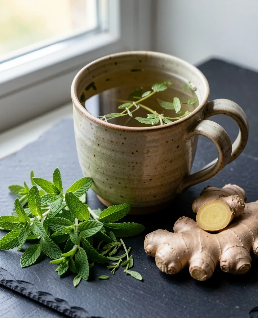 Camomille et menthe sur pierre sombre