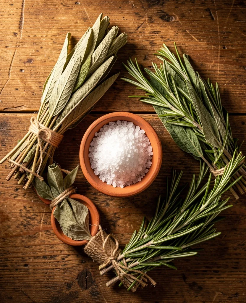 Herbes traditionnelles sur surface sombre