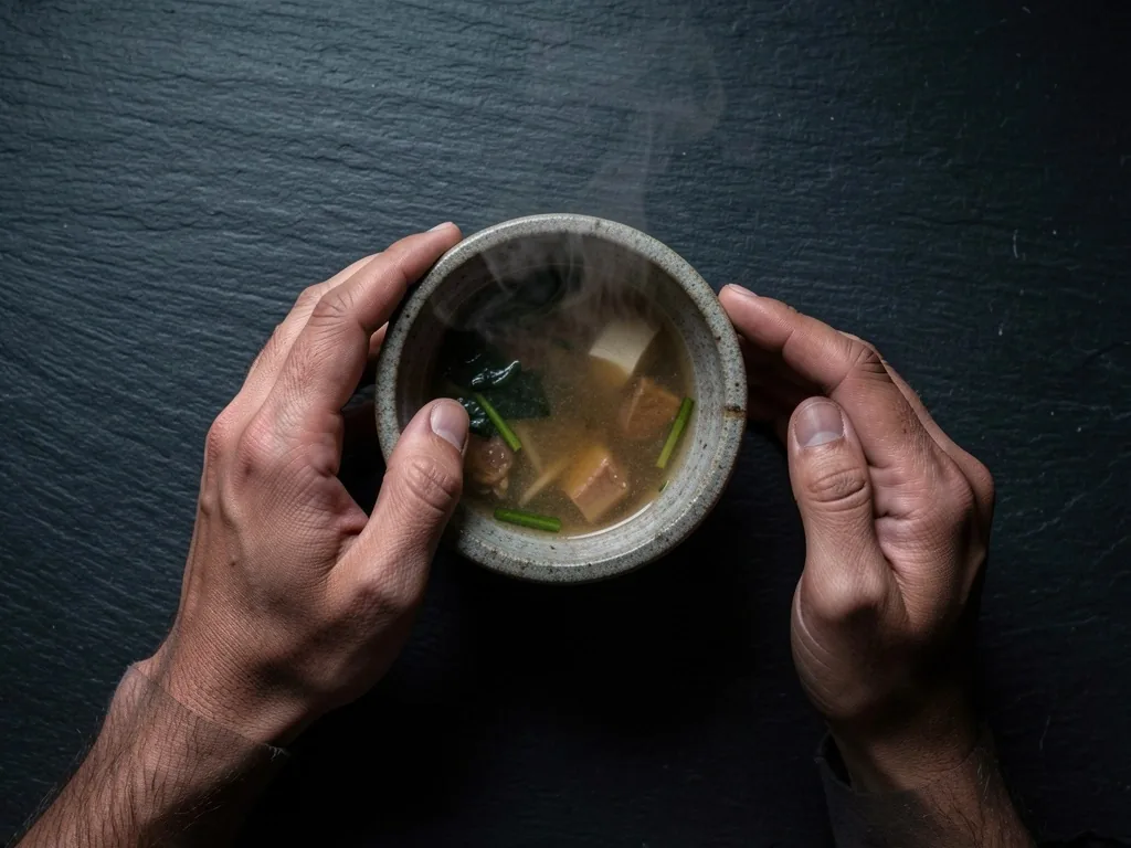 Couvert sobre et bol sur table sombre