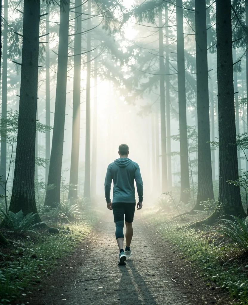 Marche matinale sur un chemin forestier